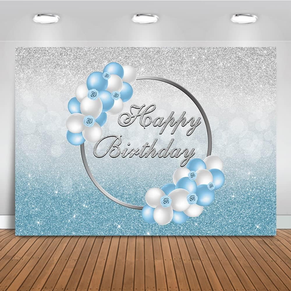 Blue And Silver Birthday Backdrop Bokeh Glitter Happy Birthday