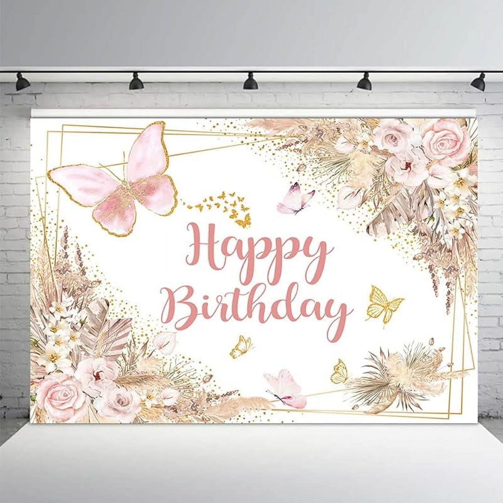 Boho Happy Birthday Backdrop For Girls Bohemia Butterfly Birthday