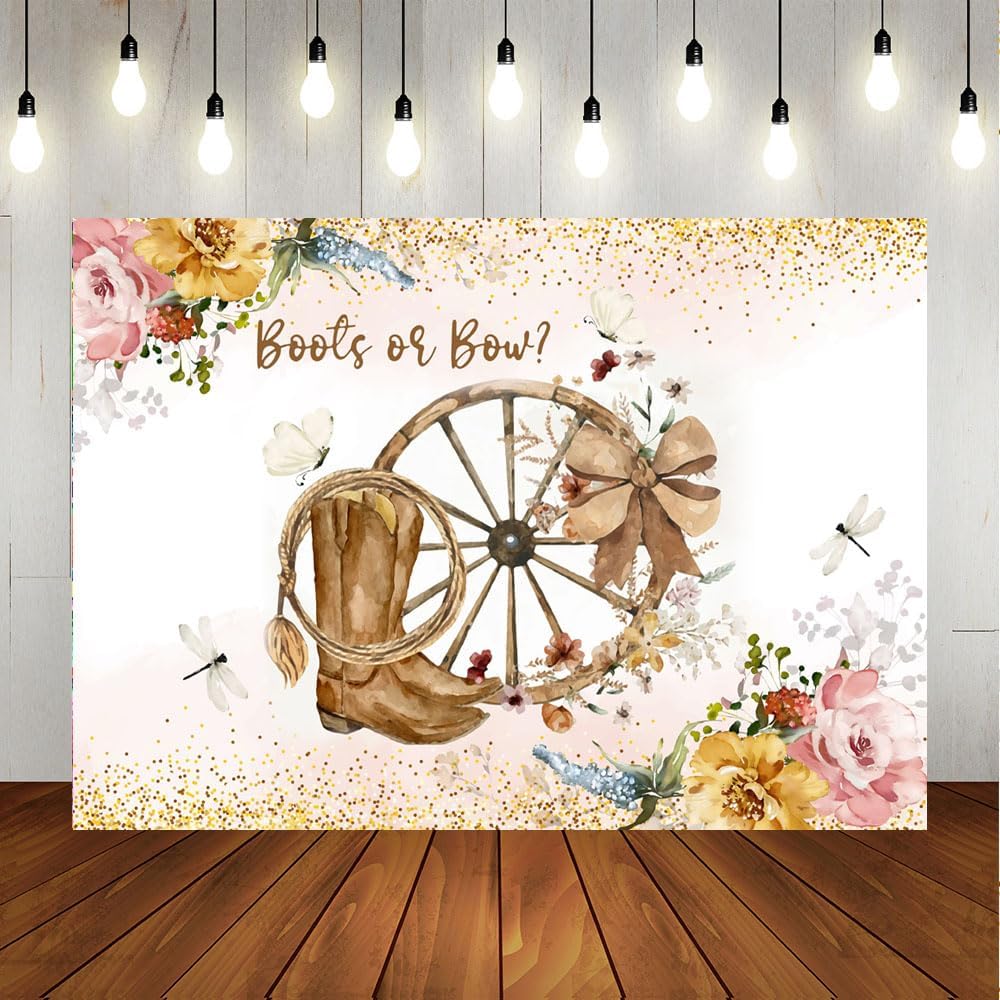 Boots Or Bows Gender Reveal Backdrop He She What Will Baby Be Floral