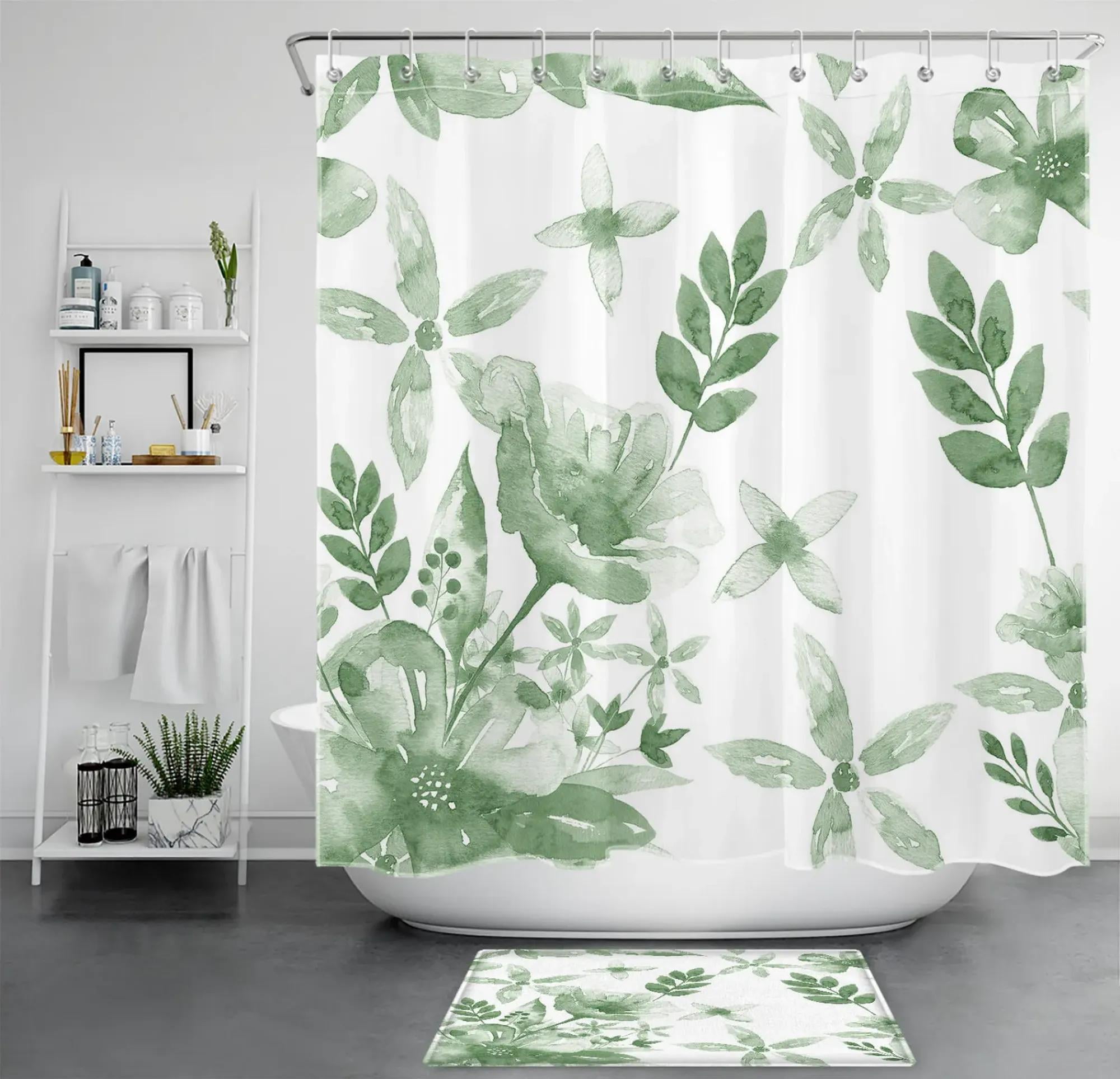 Botanical Bliss Refreshing Sage Green Floral Shower Curtain For Nature