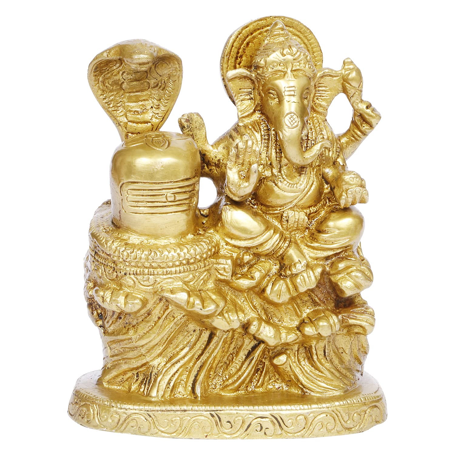 Brass World Brass Lord Ganesh Bhagwan With Shivling Idol For Home