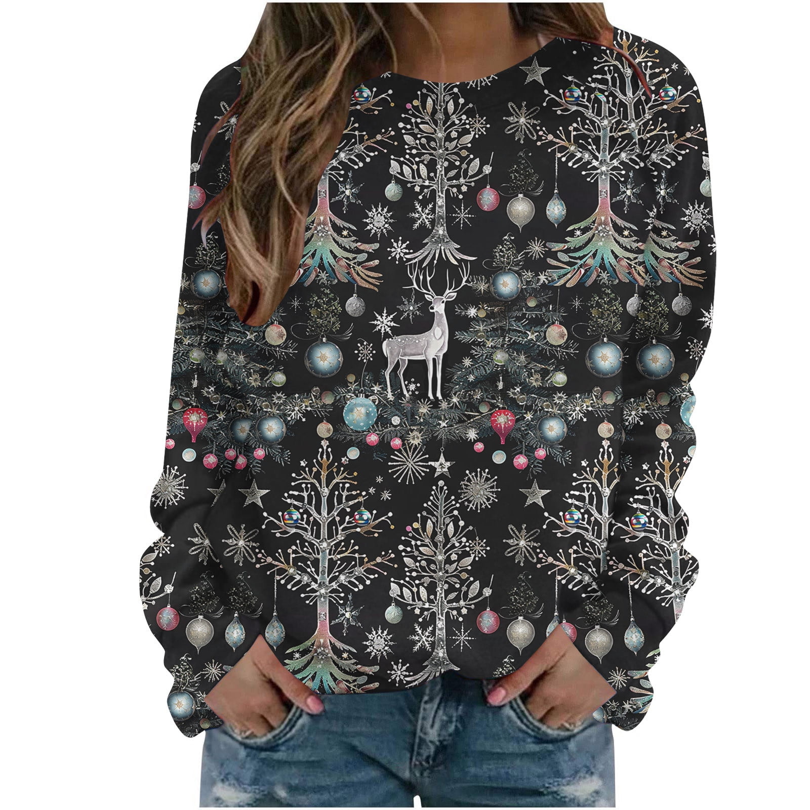 Brnmxoke Womens Christmas Graphic Sweatshirts 2024 Merry Christmas