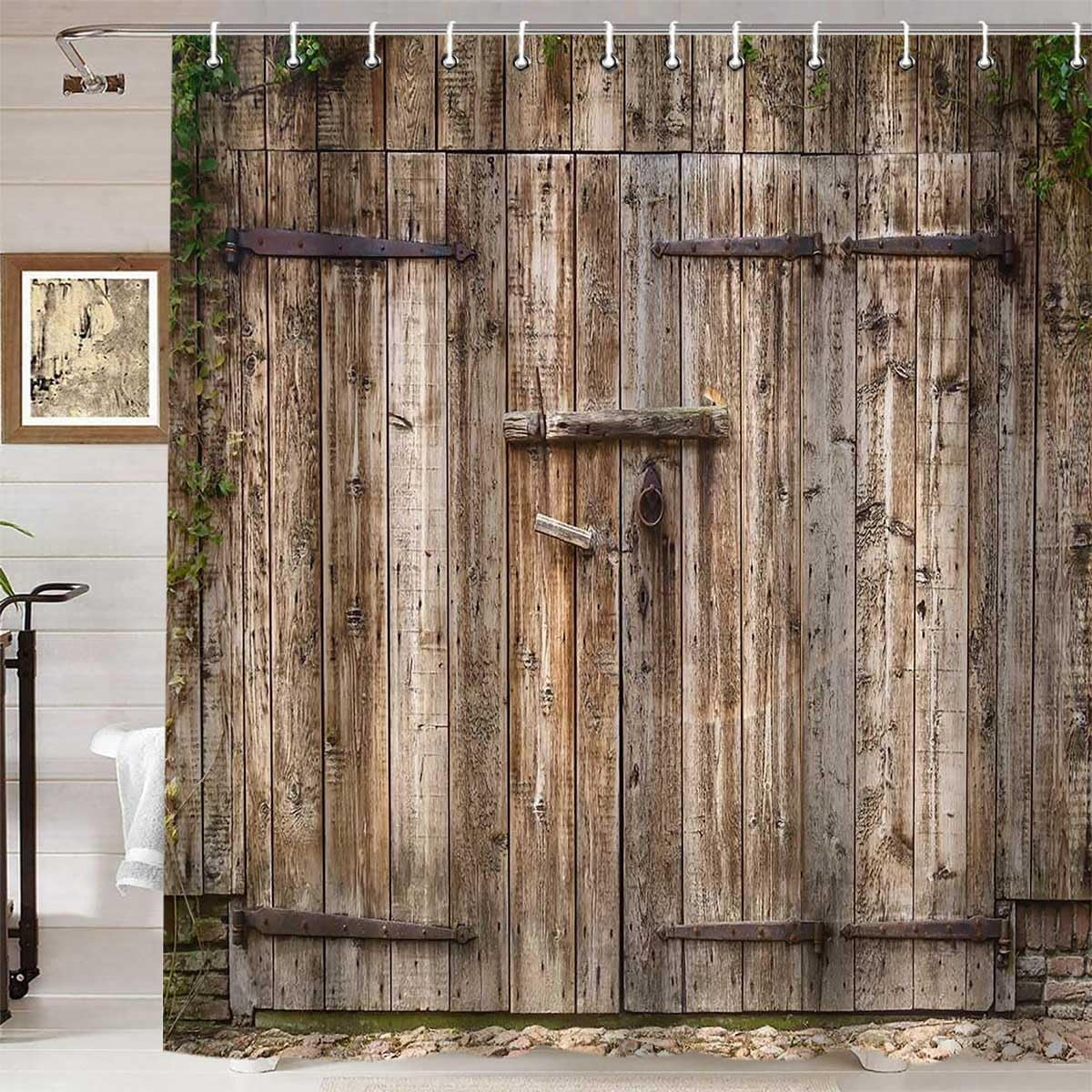 Brown Barn Door Shower Curtain Western Country Retro Vintage Wooden