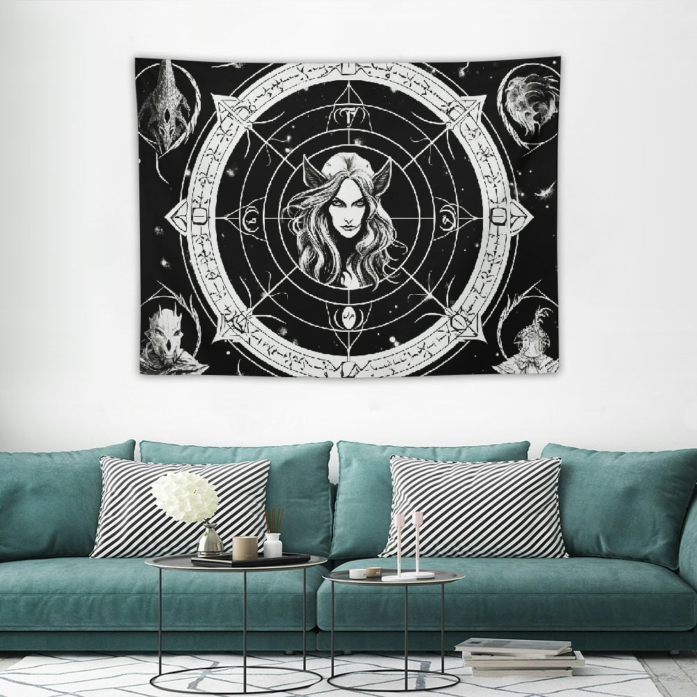 Wenzz Fantasy Indoor Wall Tapestry E Black And White And Dragons