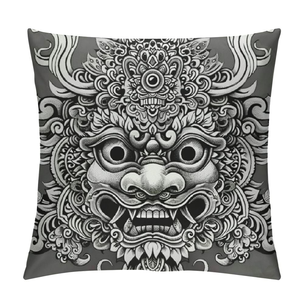 CANFLASHION Throw Pillow Cover Indonesia Balinese Barong Traditional