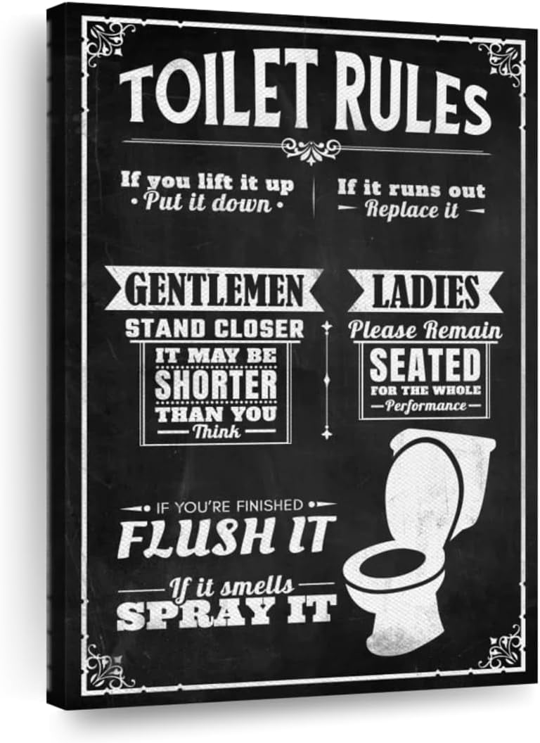 CDDposter His And Hers Bathroom Rules Canvas 1 Panel Typography