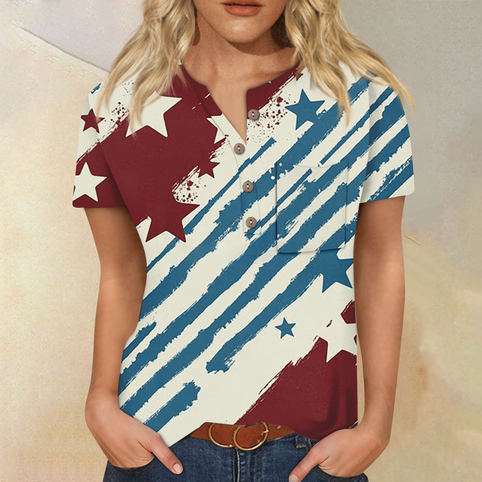 CHMORA Independence Day American Flag Print T Shirt Women 4th Of July