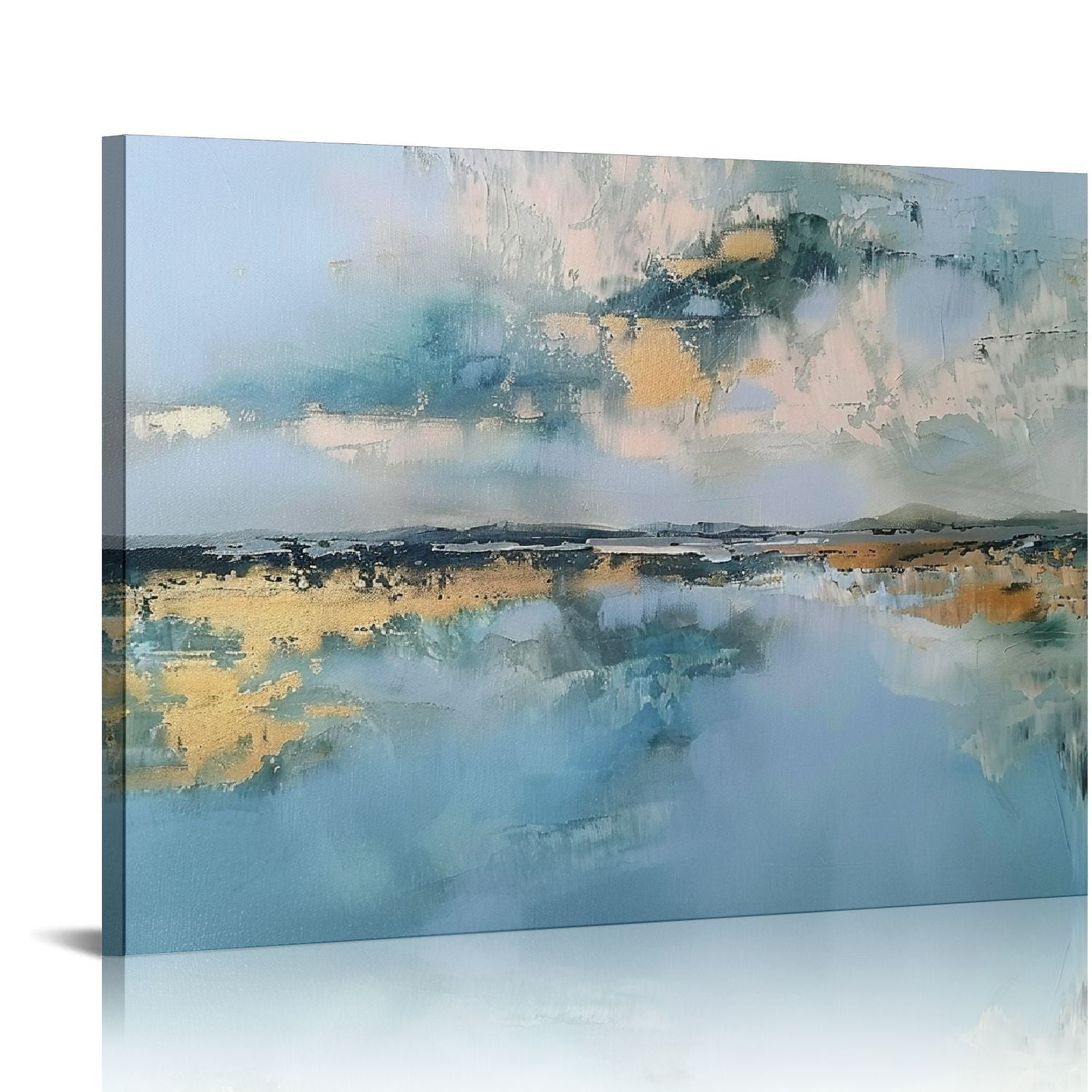 Comio Abstract Beach Canvas Wall Art With Gold Foil Modern Coastal