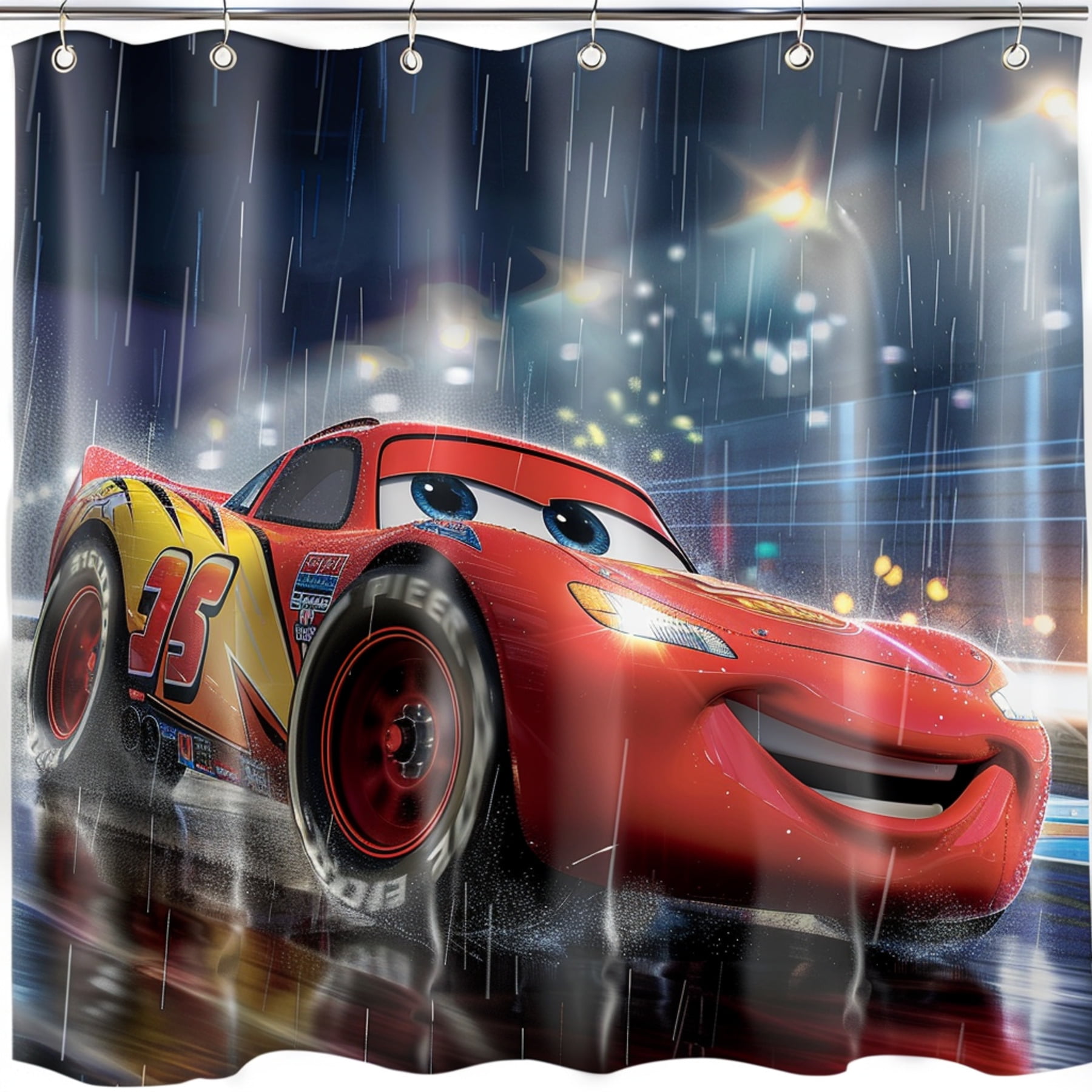 Cars Lightning McQueen Racing Car Shower Curtain Hyper Realistic