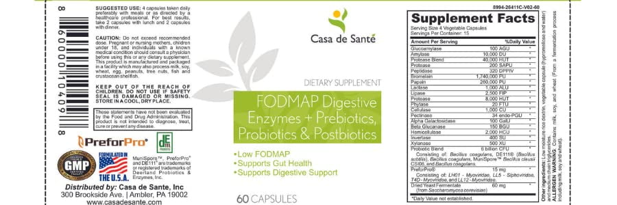 Casa De Sante Low Fodmap Certified Digestive Enzymes With Probiotics