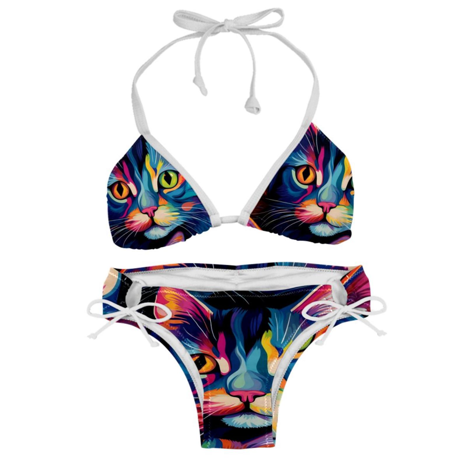 Cat Chic One Piece Swimsuits Bikini Set Detachable Sponge Adjustable