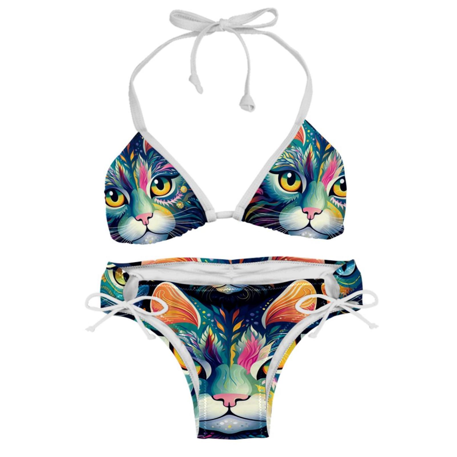 Cat Detachable Sponge Adjustable Strap Bikini Set Two Pack Ideal For