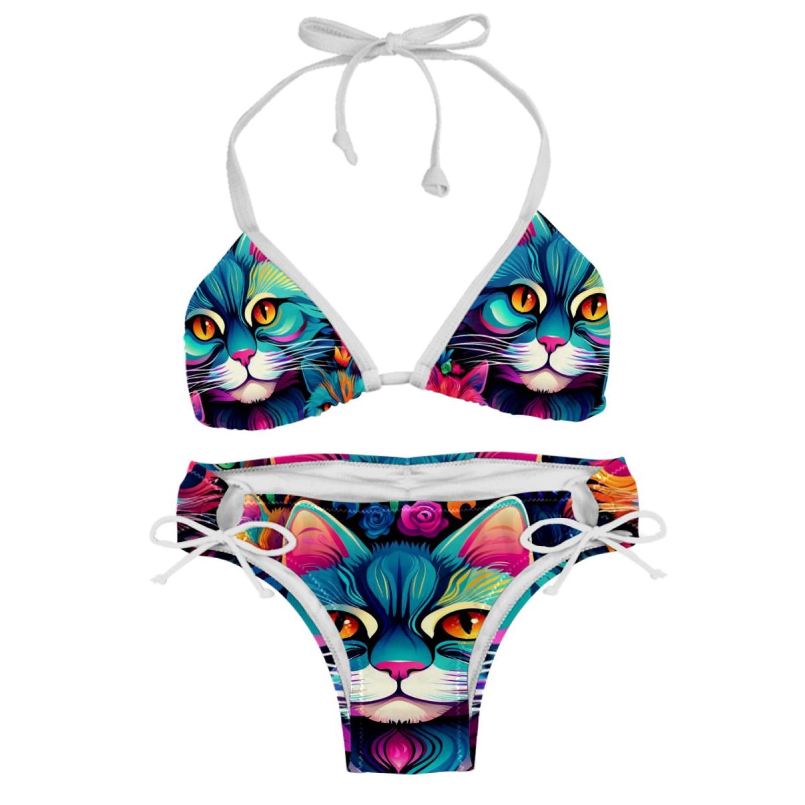 Cat Detachable Sponge Adjustable Strap Bikini Set Two Pack Swim Suits