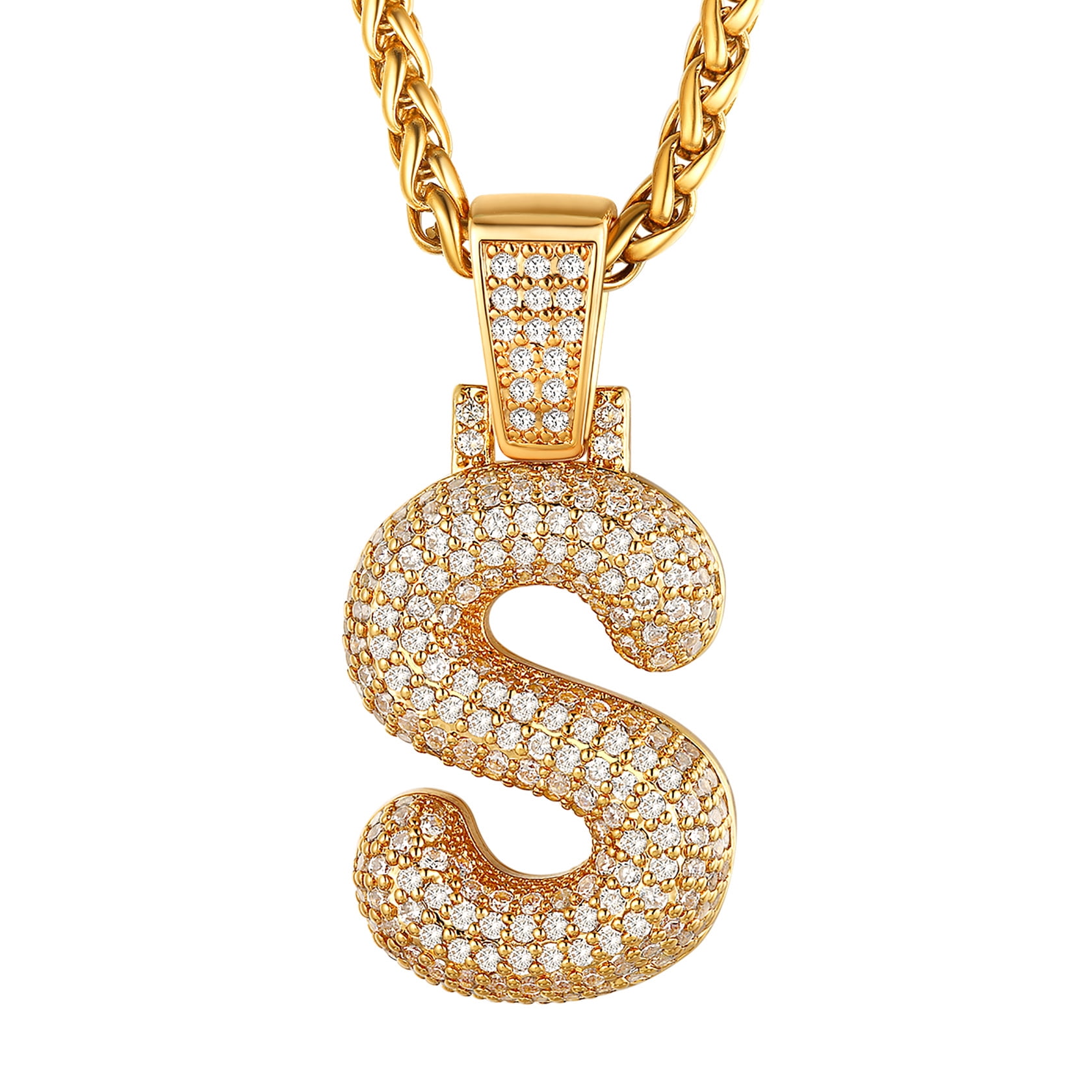 Chainshouse Bubble Bling Initial Necklace For Women Men K Gold Plated