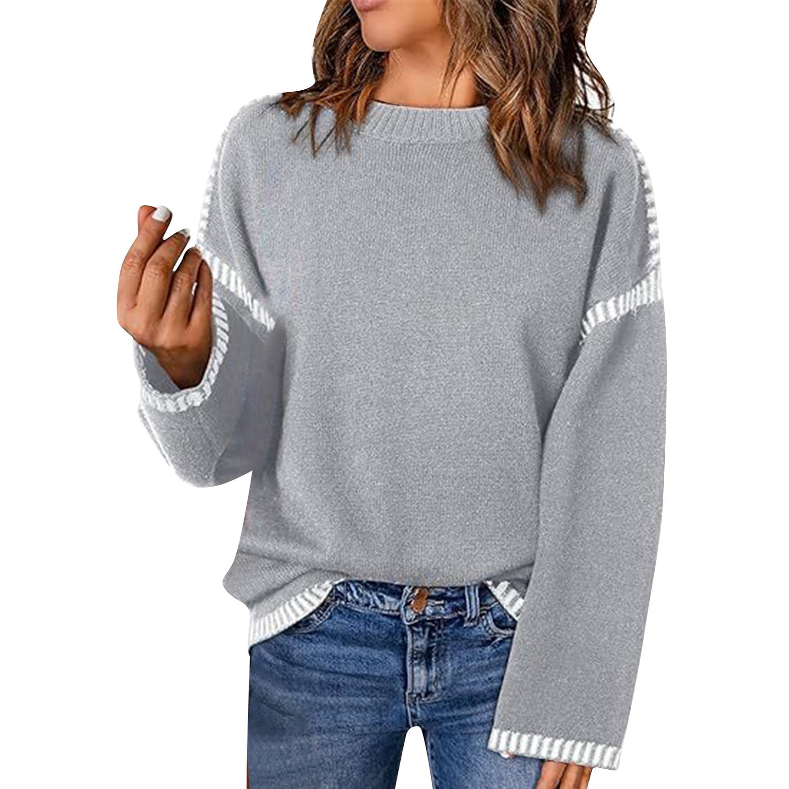 Charmgo Clearance Womens Sweaters Women Fashion Solid Crewneck Loose