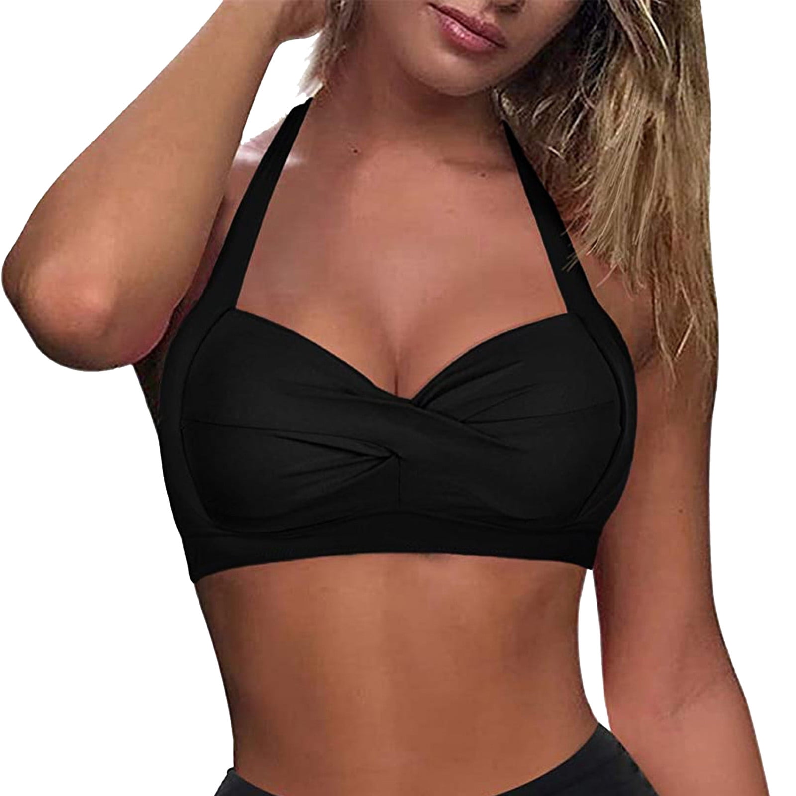 Charmgo Swim Suits For Women 2024 Clearance Women Lace Up Bikini Top Push Up Swim Top Halter