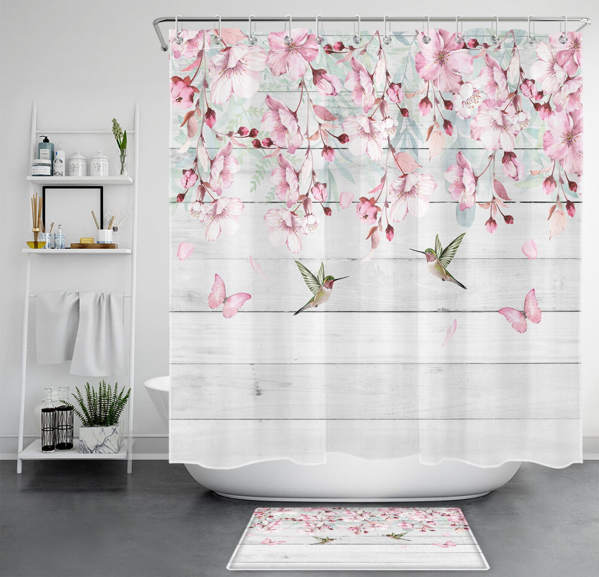 Charming Vintage Hummingbird Shower Curtain Set Elevate Your Bathroom