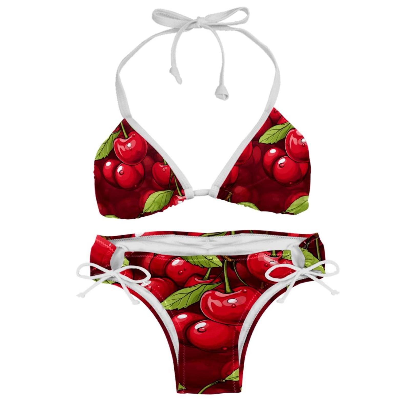 Cherry Adjustable Strap Detachable Sponge Bikini Set Two Pack For