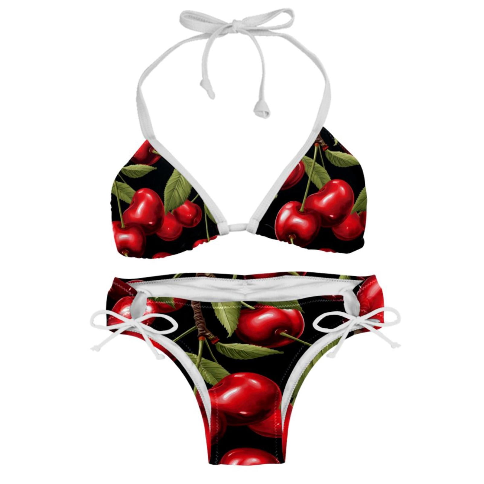 Cherry Detachable Sponge Adjustable Strap Bikini Set Two Pack Swim