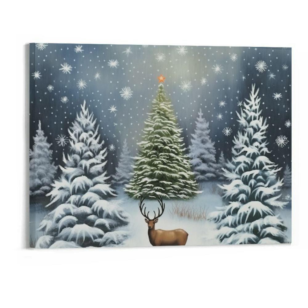 Christmas Canvas Wall Art Framed Wall Decoration Xmas Tree Elk Deer