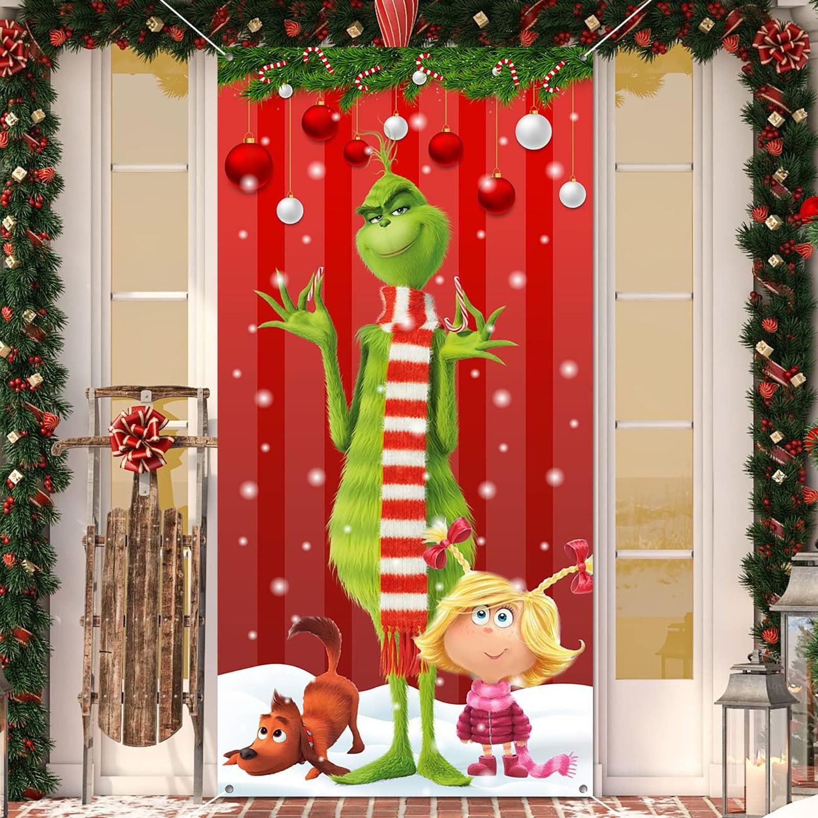 Christmas Grinch Door Cover Cloth Curtain Grinch Ornaments Christmas