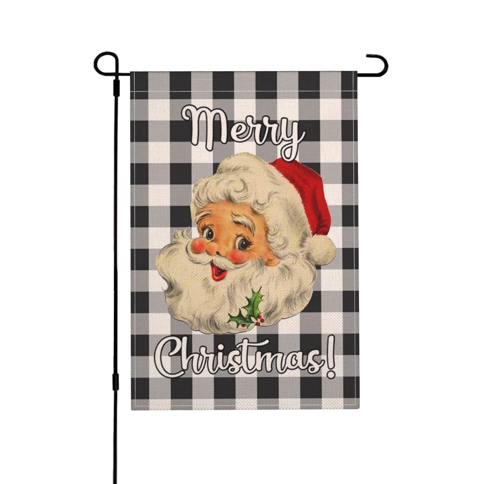 Christmas Santa Claus Garden Flag Vertical Double Sided Black White