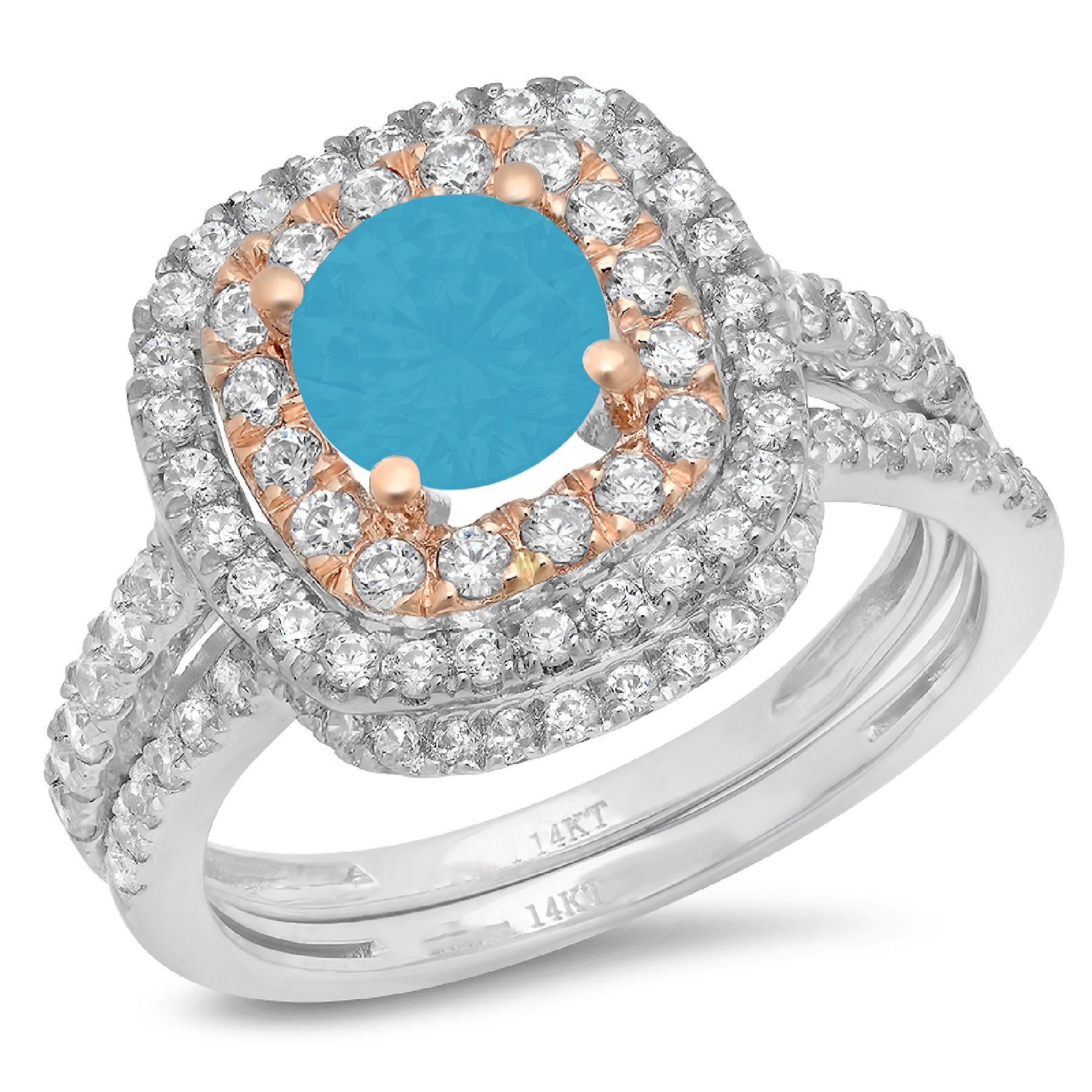 Clara Pucci 18K White Rose Gold Round Cut 1Ct Simulated Turquoise