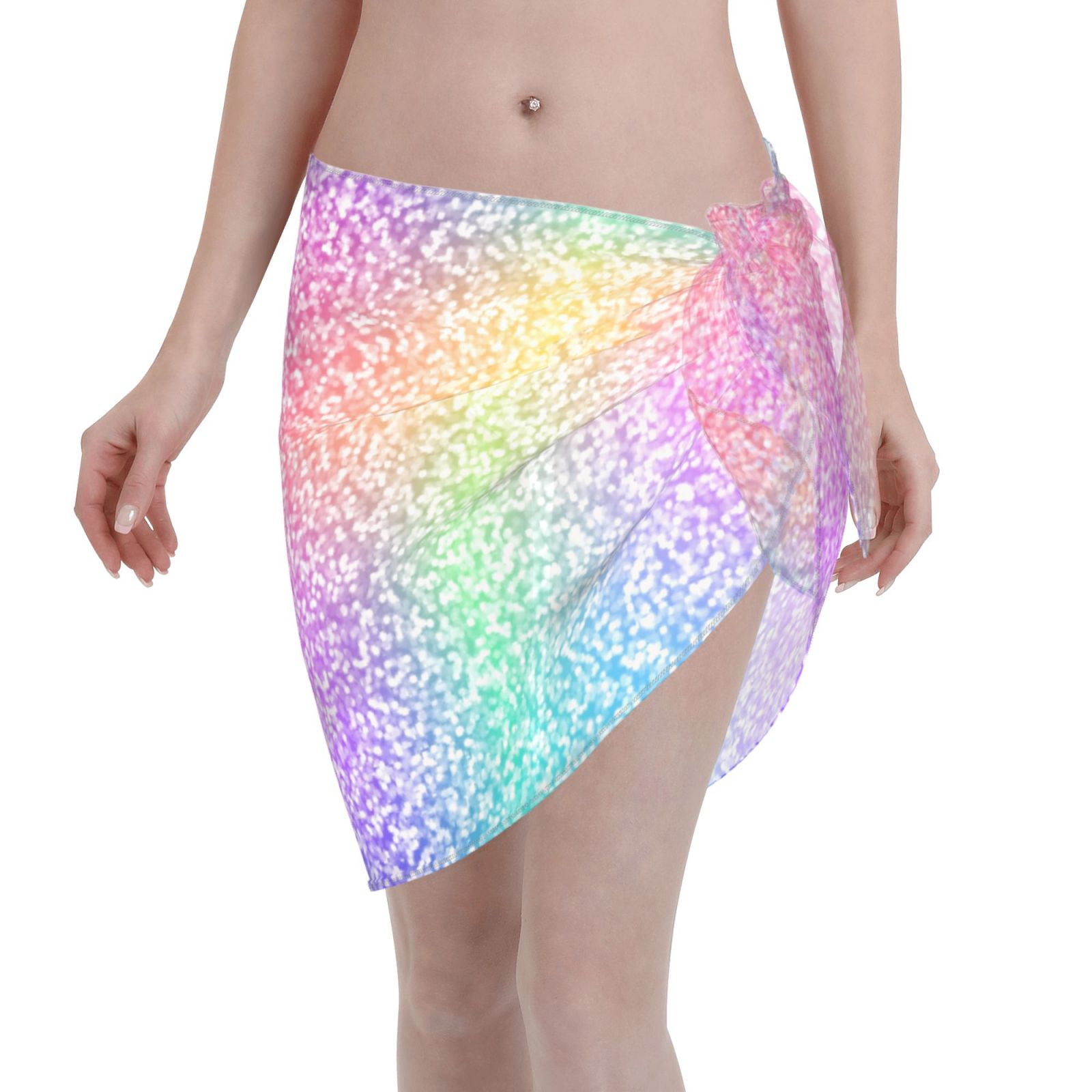 Coaee Colorful Glitters Women S Short Sarongs Beach Wrap Sheer Bikini