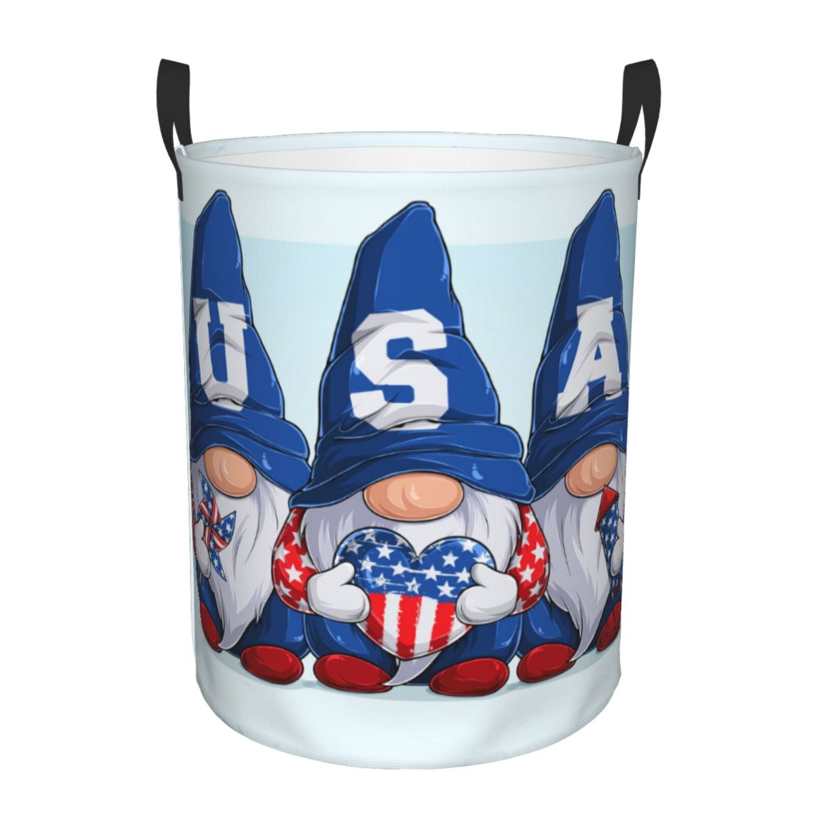 Coaee Cute Gnomes In USA Laundry Basket With Handle Waterproof Round