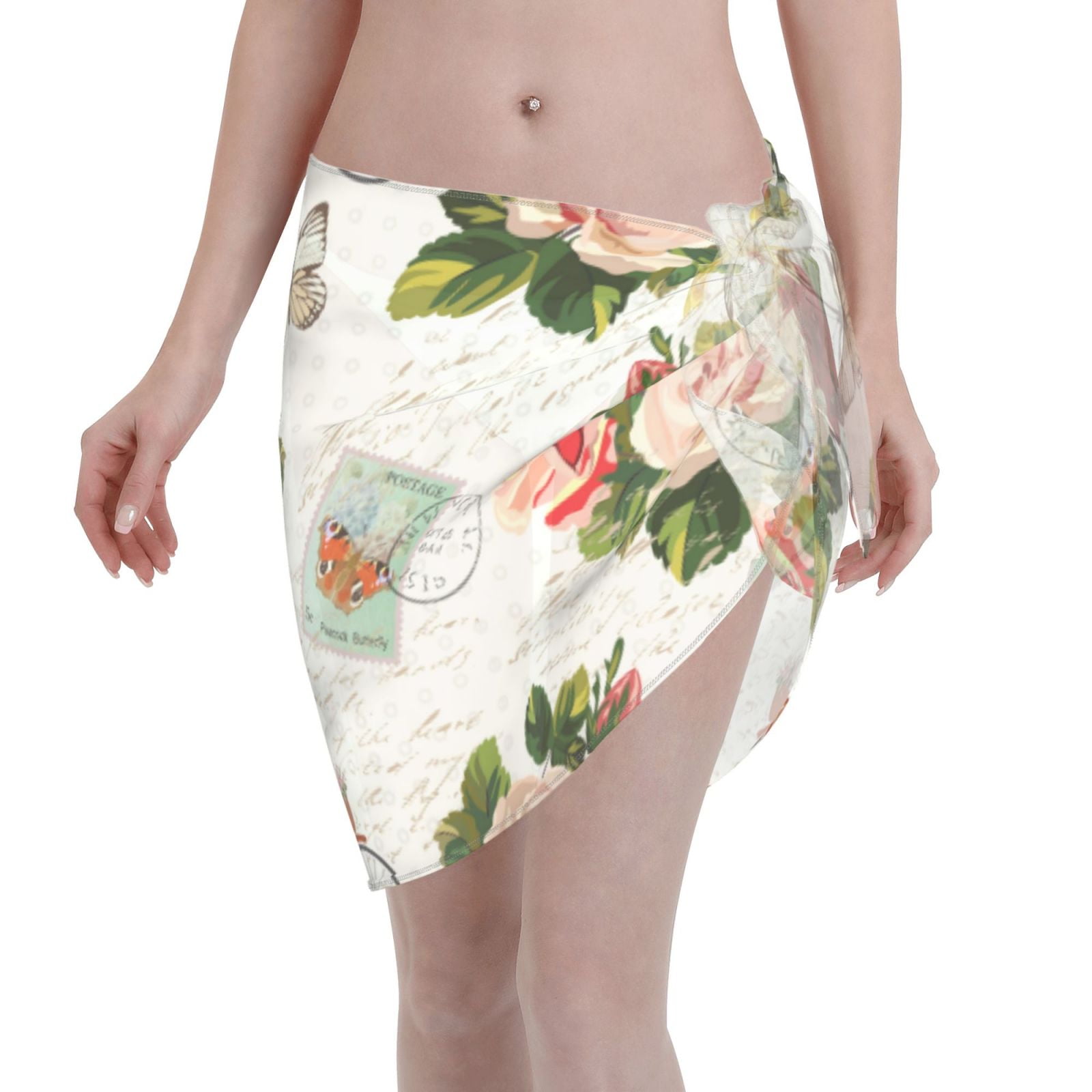 Coaee Vintage Bike Flower Butterfly Women S Short Sarongs Beach Wrap Sheer Bikini Wraps Chiffon