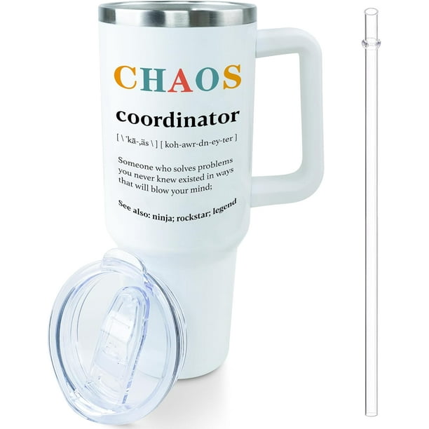 Coworker Gifts for Women, Chaos Coordinator 40oz Tumbler with Handle and Straw, Gifts for Boss,Assistant,Teacher,Office,Nurse,Inspiration Work Gifts for Coworkers,Birthday,Retirement,Thank you Gift