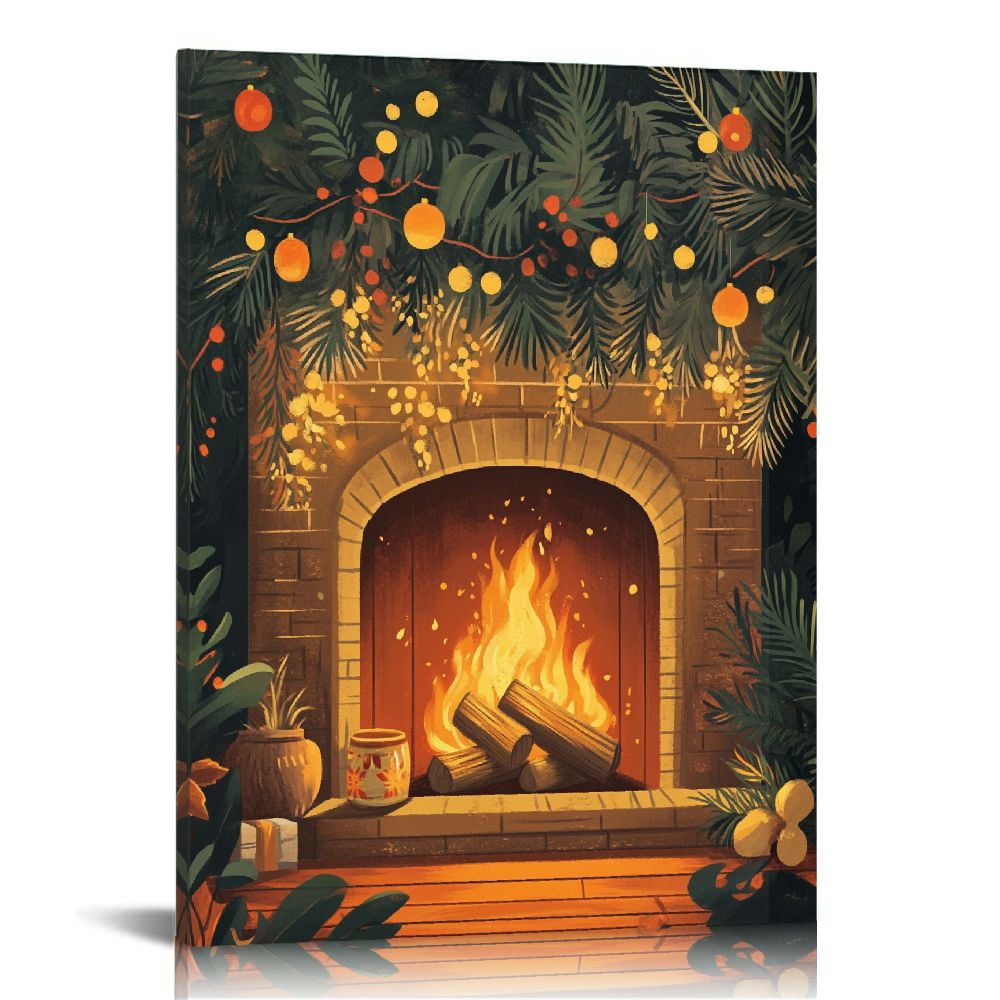 Cozynet Canvas Print Cozy Fireplace In Vintage Illustration With Warm