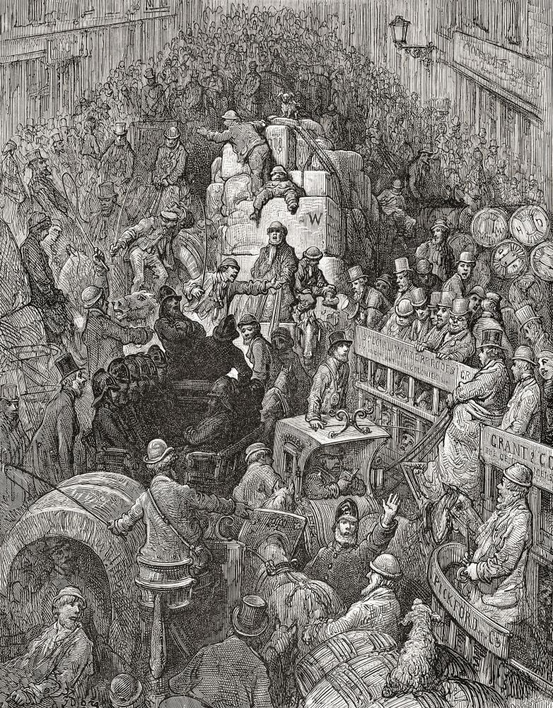 Crowded London Street Circa 1869 By French Artist Gustave Dore Who