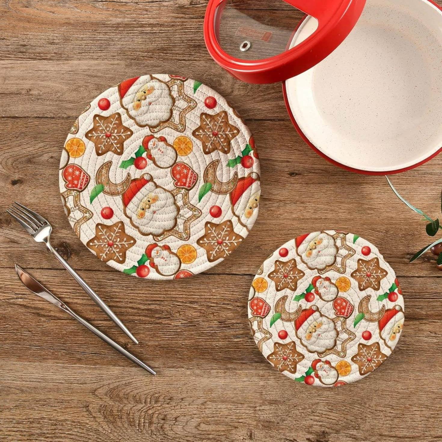 Cute Gingerbread Santa Potholders Set Trivets Set Pure Cotton