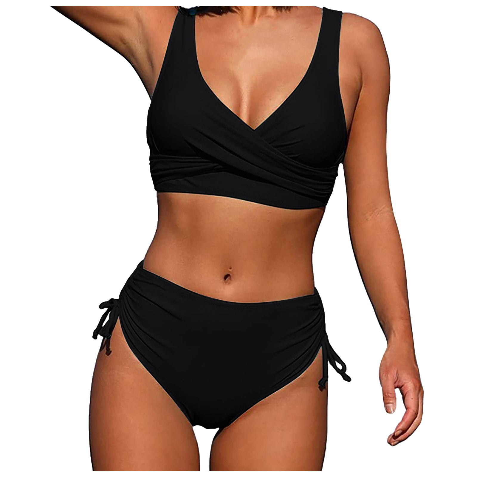 Dengdeng Bikini Sets For Women Full Coverage Bottoms High Waisted Solid