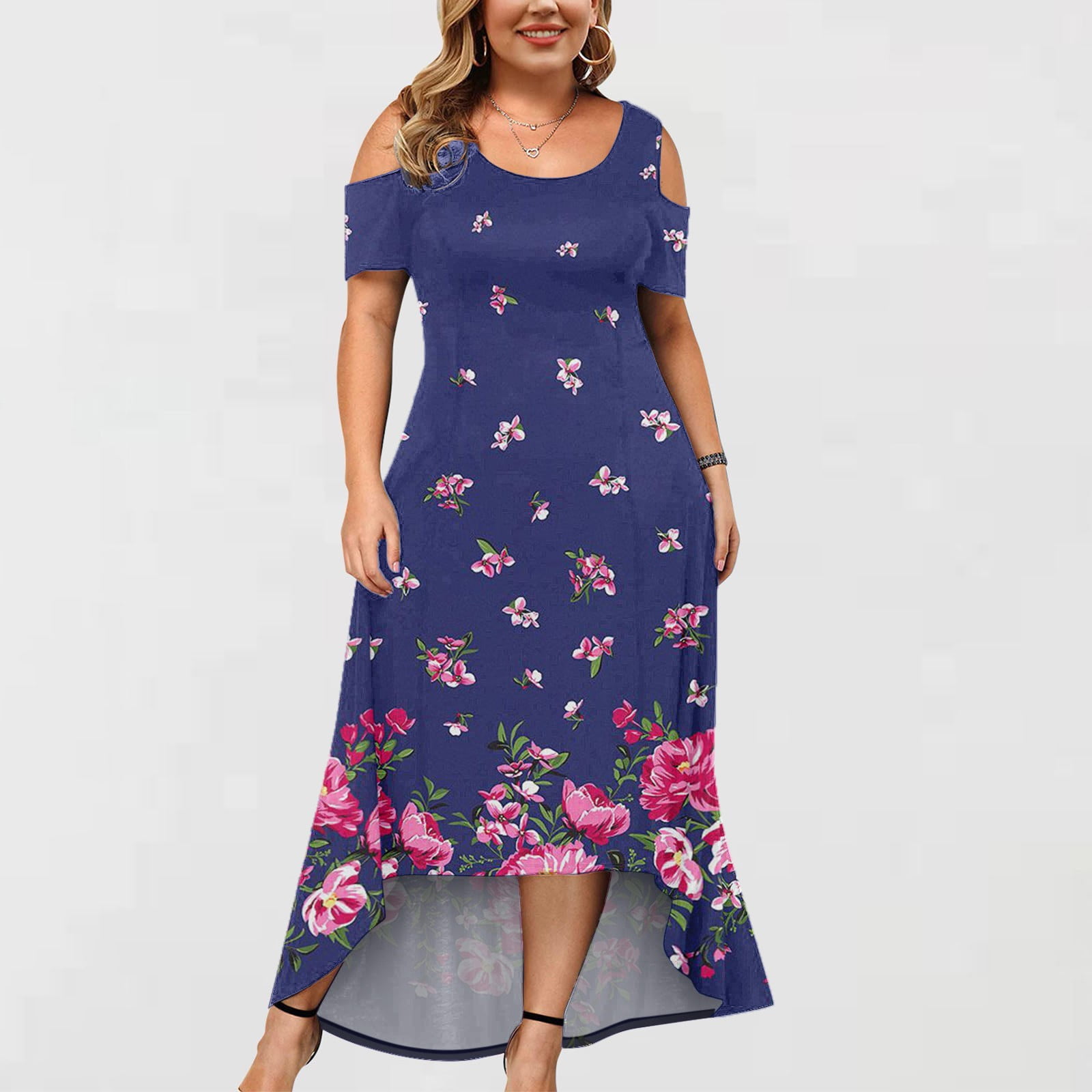 DENGDENG Plus Size Dresses For Curvy Women 2024 Summer Floral Printed