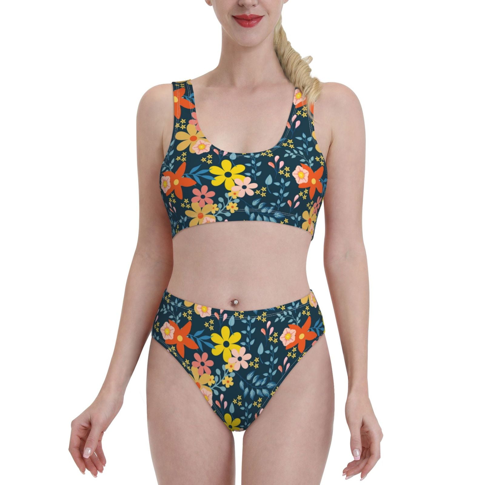 Daiia Blue Floral Women S Bikini Swimsuit Two Piece Swimsuit High