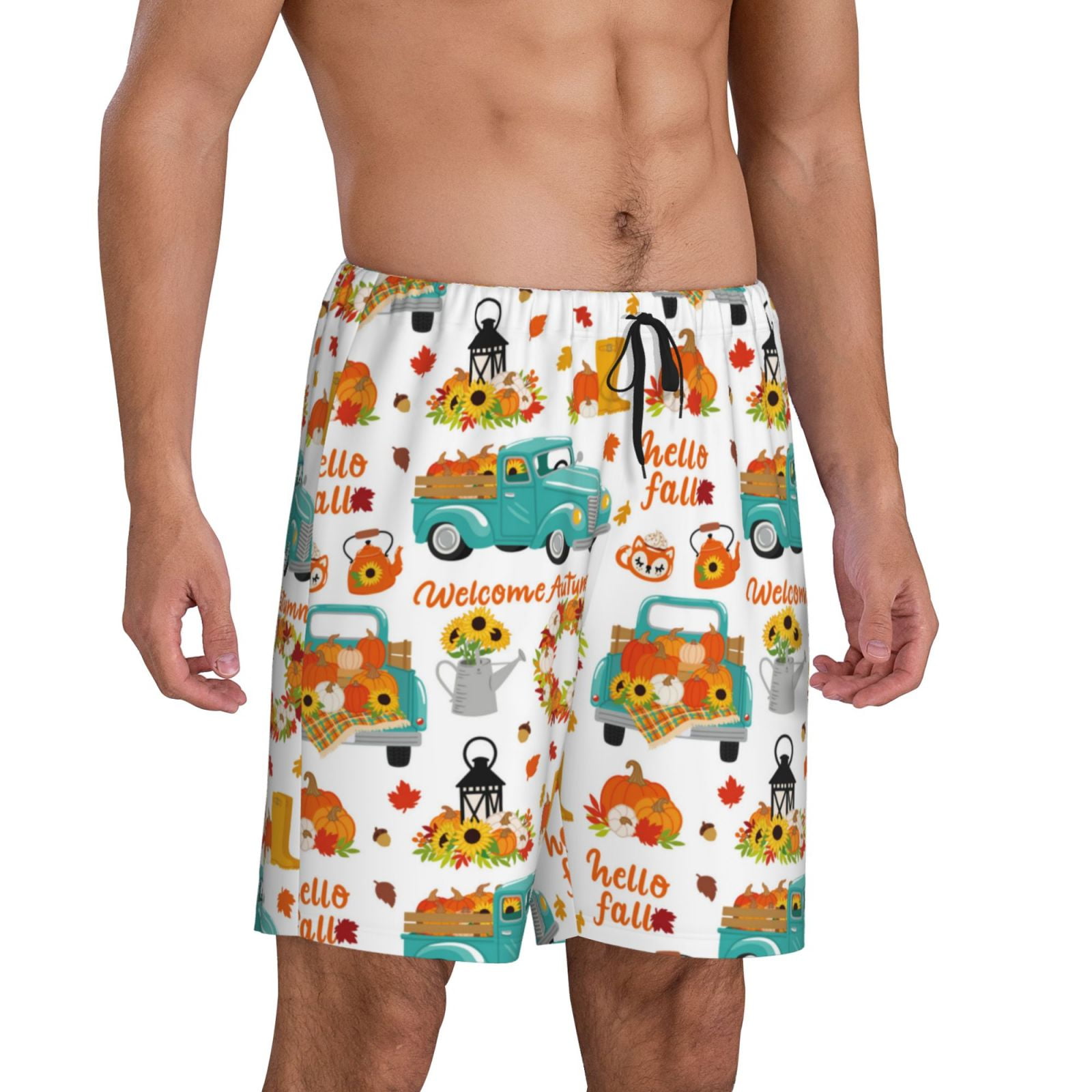 Daiia Fall Pumpkins And Sunflowers Mens Woven Stretch Pajama Short