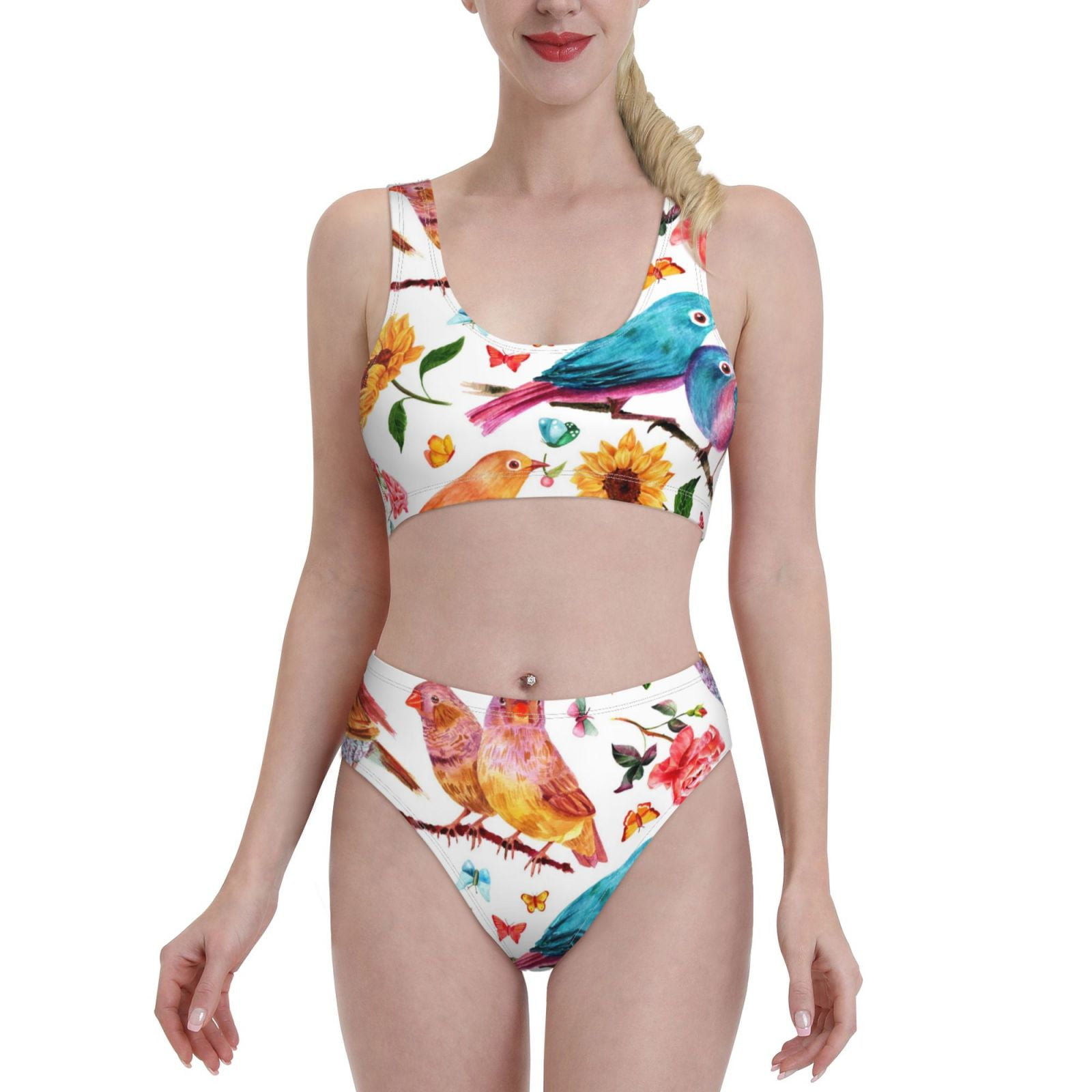 Daiia Flowers Birds And Butterflies Women S Bikini Swimsuit Two Piece