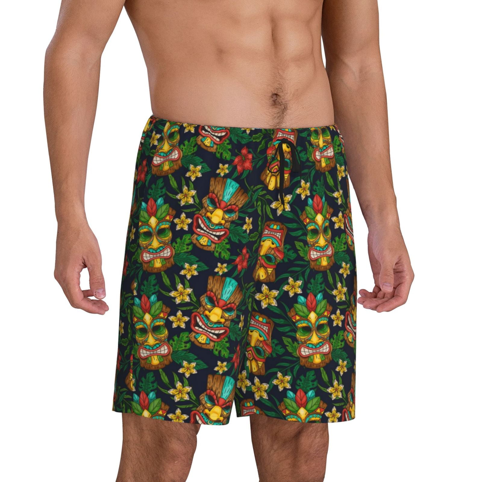 Daiia Mask Tropical Flower Mens Woven Stretch Pajama Short Short Pajama