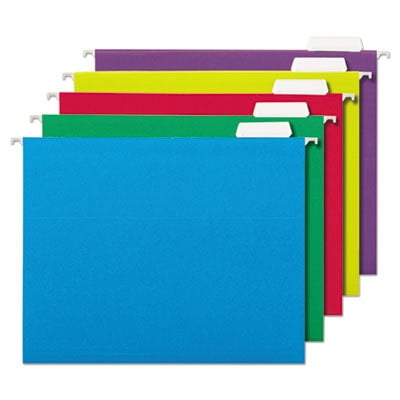 Deluxe Bright Color Hanging File Folders, Letter Size, 1/5-Cut Tab, Assorted, 25/Box - legal office supplies