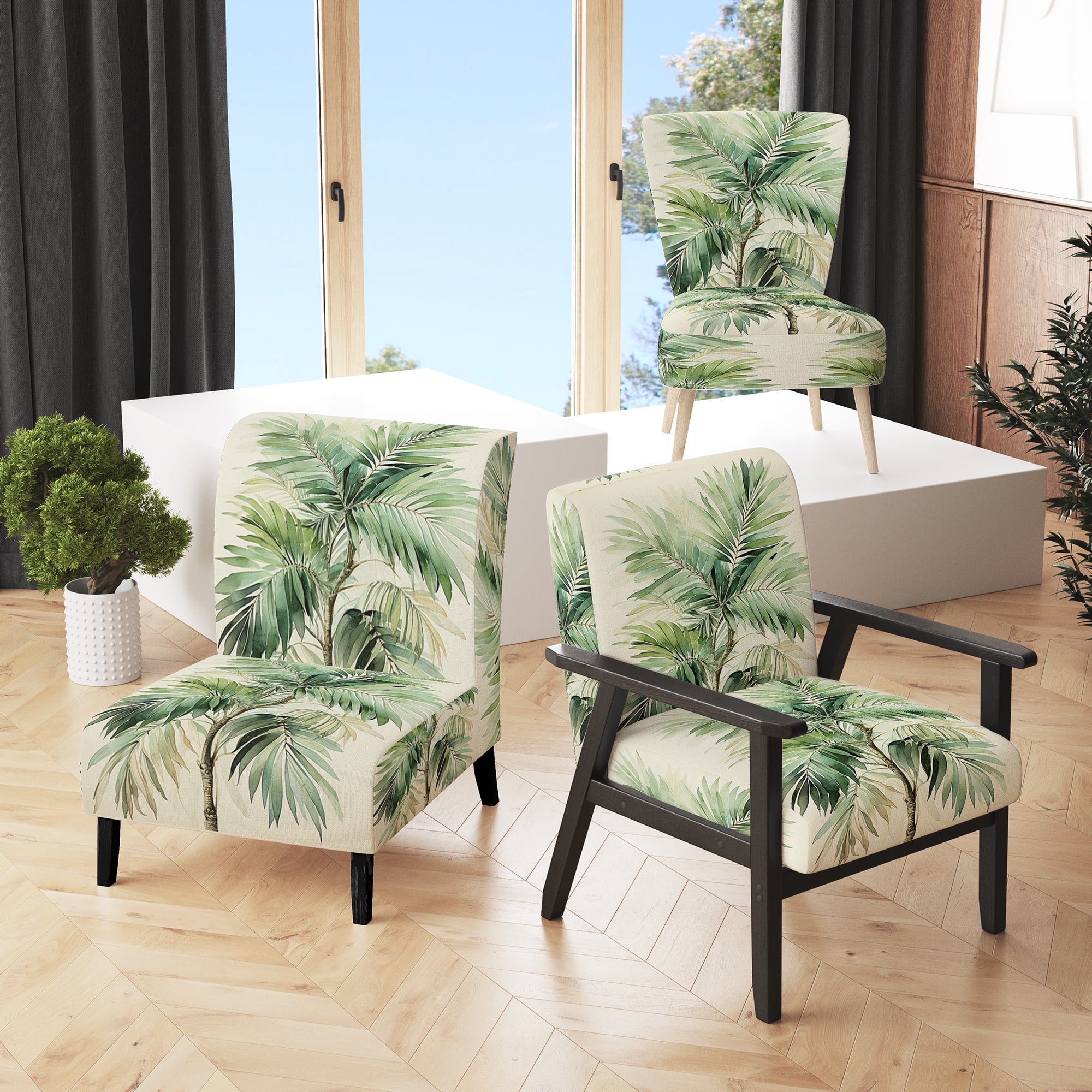 Designart Minimalism Plam Tree Silence III Green Floral Upholstered