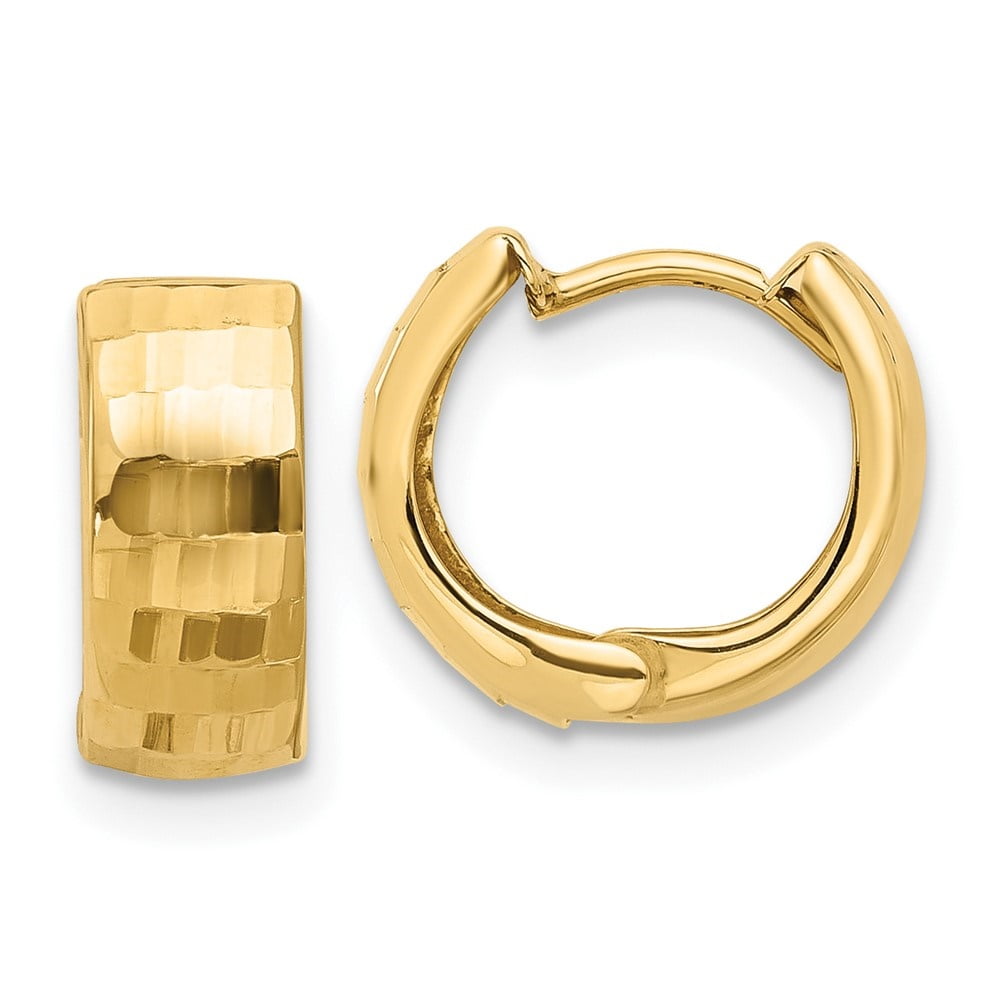 Diamond2Deal 14K Yellow Gold Polished And Diamond Cut Huggie Hoop