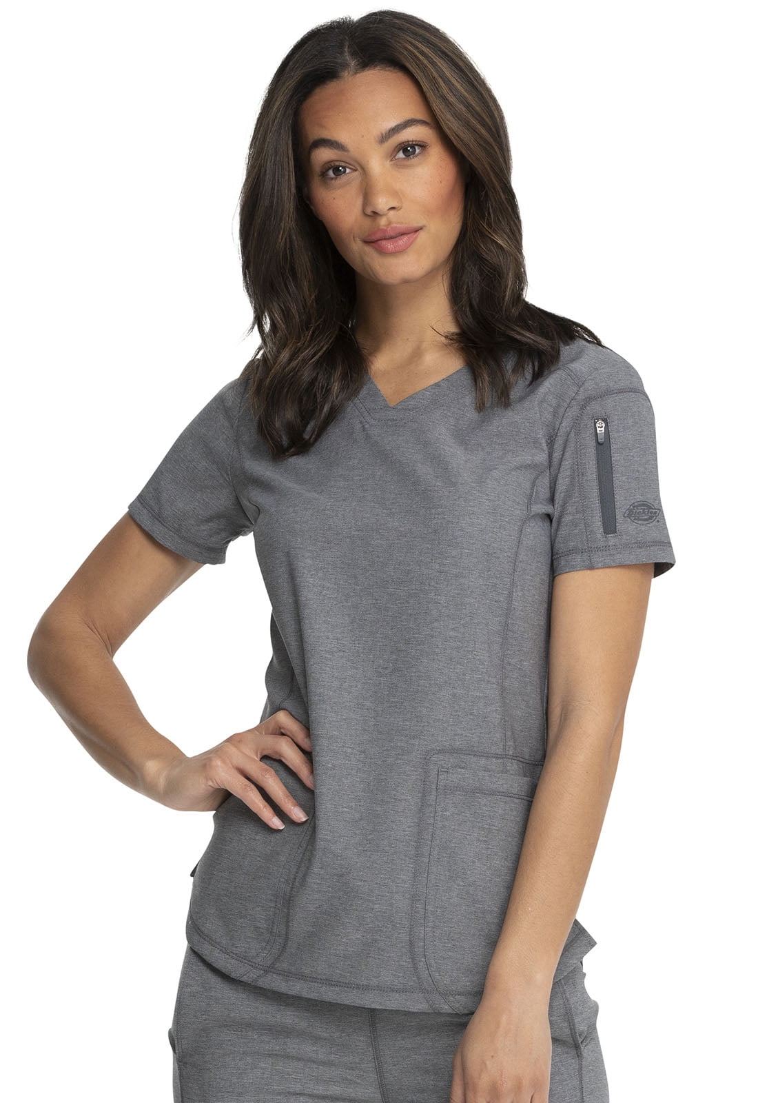 Dickies Dynamix Medical Scrubs Top For Women V Neck DK730 L Heather