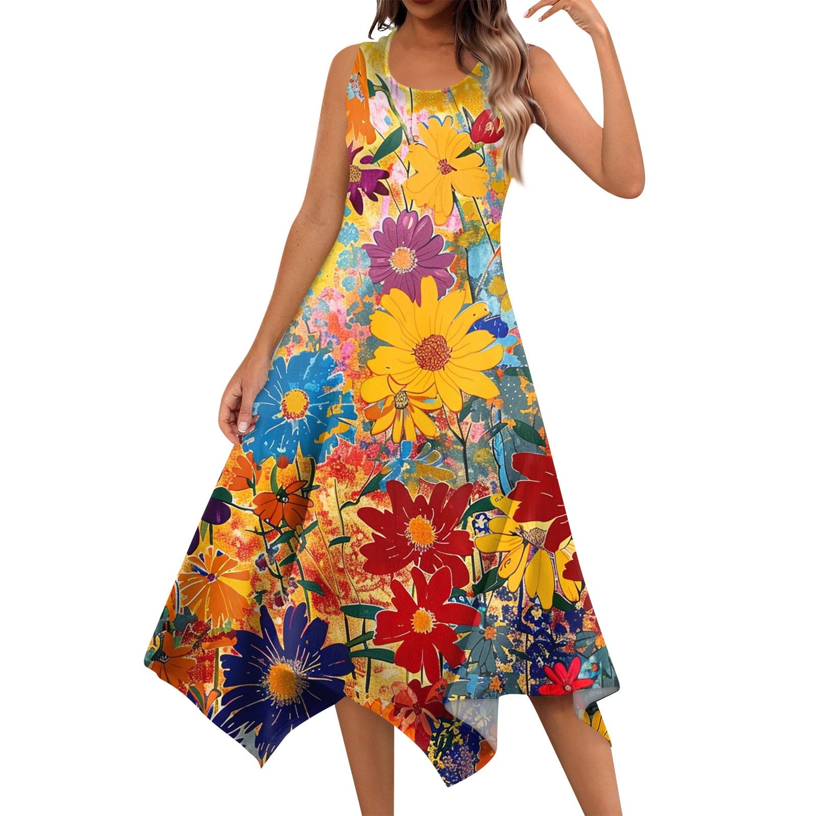 Difdany Boho Summer Sleeveless Irregular Dresses For Women