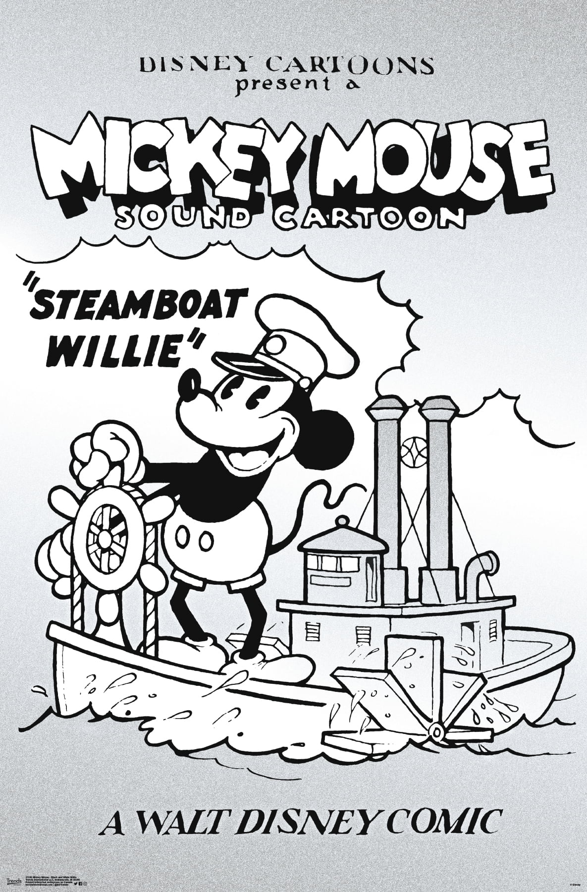 Disney Mickey Mouse Black And White Steamboat Willie Wall Poster