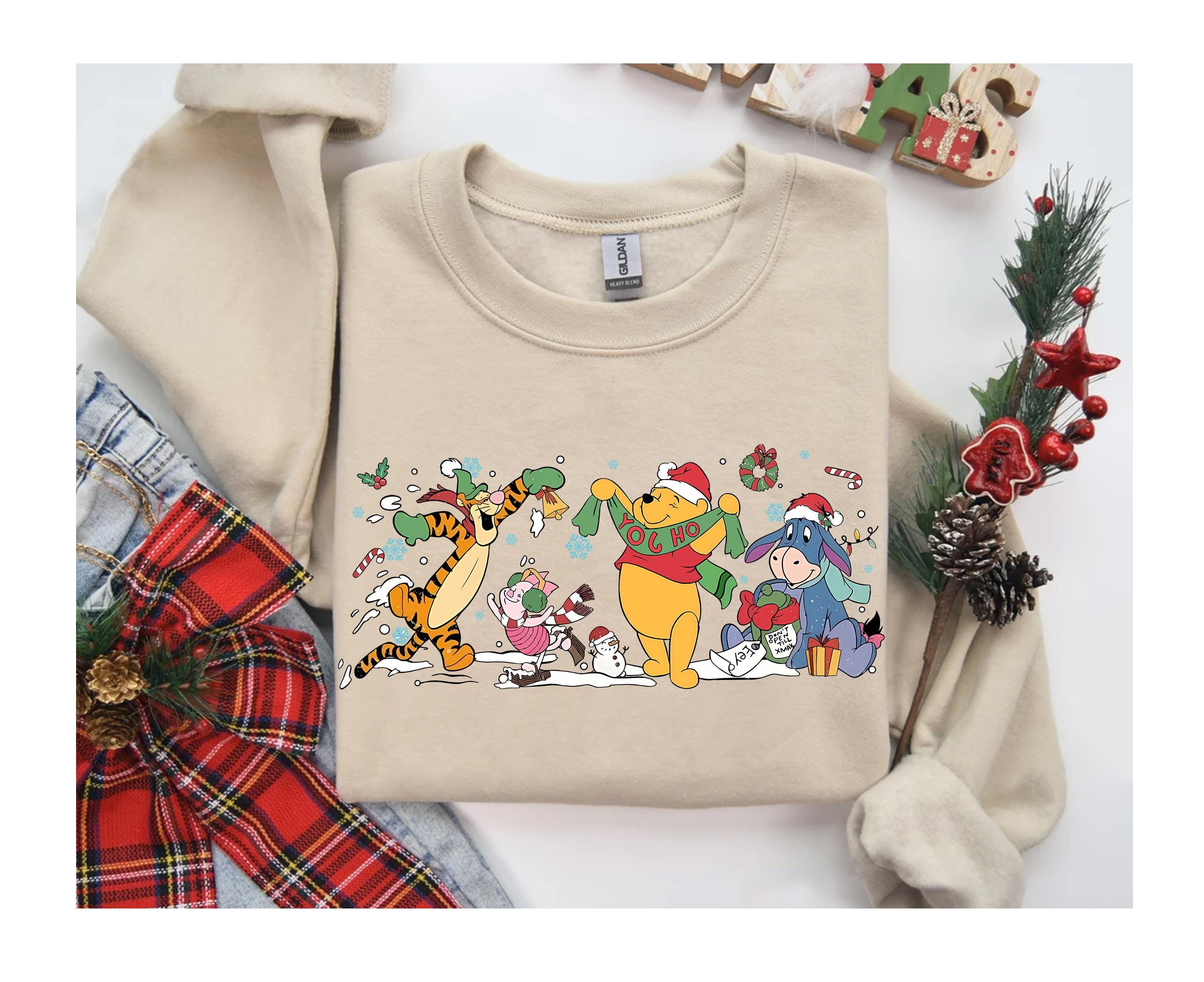 Disney Vintage Winnie The Pooh Christmas Sweatshirt Santa Pooh Tigger