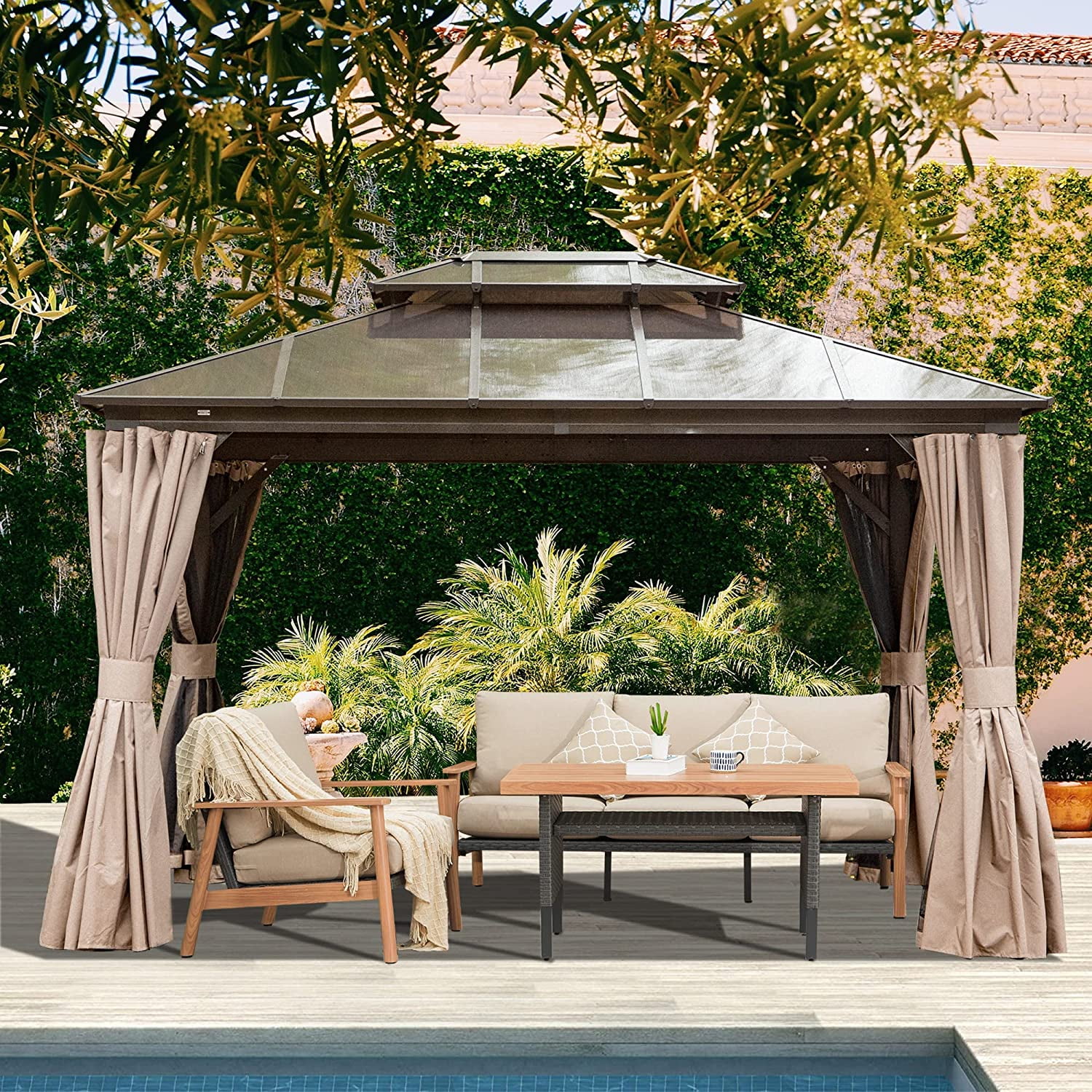 Domi Outdoor Living 10x12 Hardtop Metal Patio Gazebo With Polycarbonate