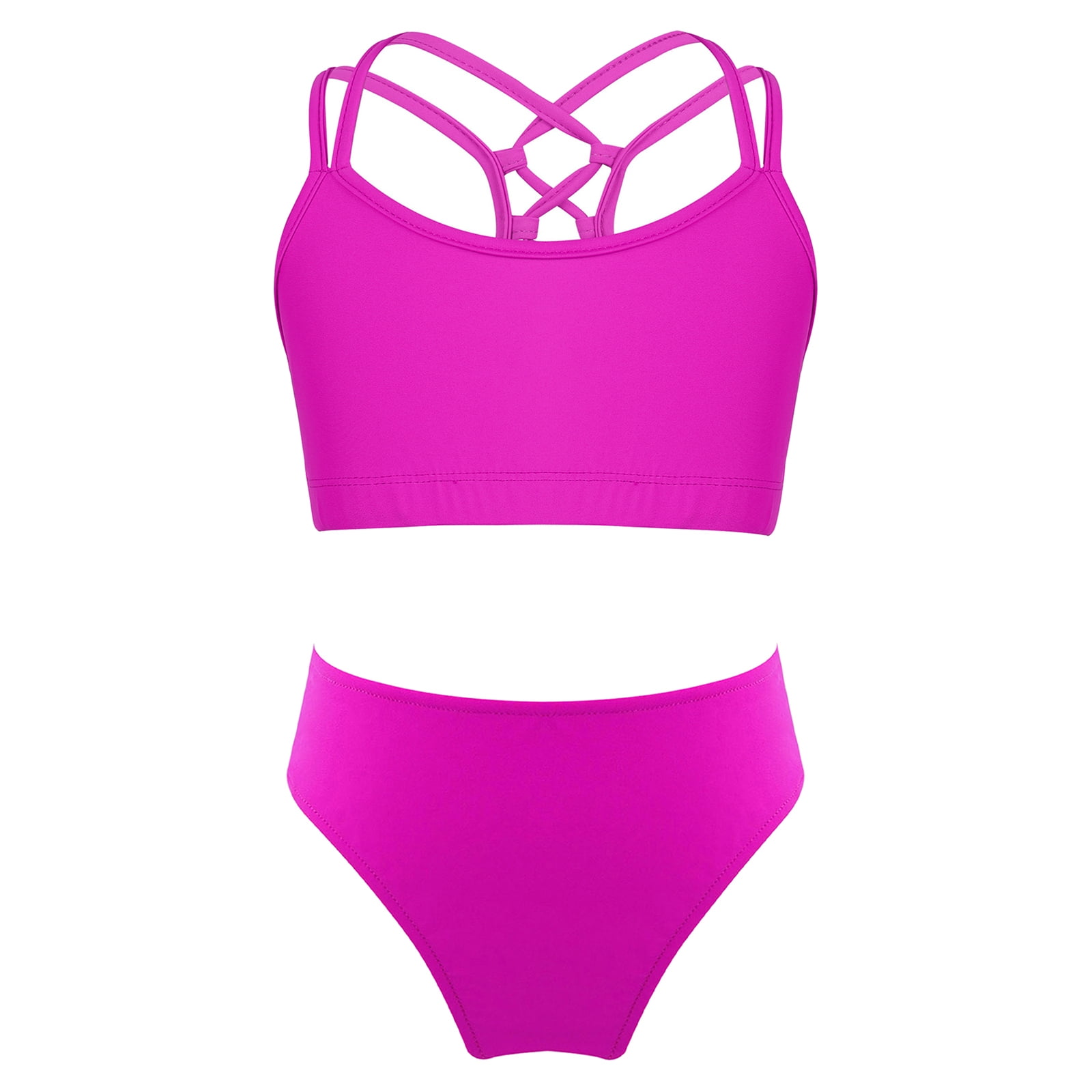 Doomiva Girls Solid Color Bikini Sets Crisscross Back Crop Top With