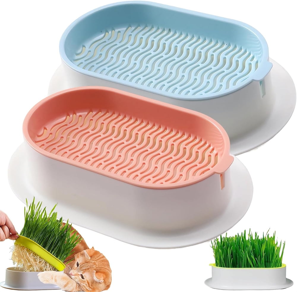 Duslogis 2Pcs Cat Grass Planter Catnip Wheatgrass Sprout Tray